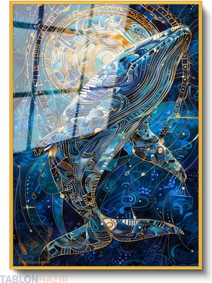 Tablonhazır Dikey Çerçeveli Cam Mitolojik Balina Modern Ev Dekoru Duvar Sanatı Ev Ofis Tablosu