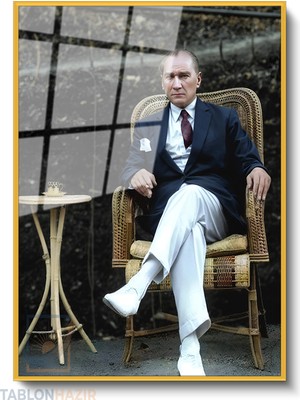 Tablonhazır Dikey Çerçeveli Cam Ataturk Kahve Icerken Modern Ev Dekoru Duvar Sanatı Ev Ofis Tablosu