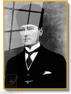 Tablonhazır Dikey Çerçeveli Cam Karakalem Ataturk Modern Ev Dekoru Duvar Sanatı Ev Ofis Tablosu