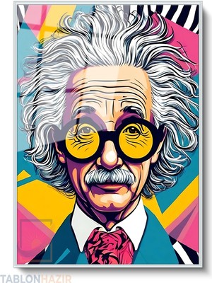 Tablonhazır Dikey Çerçeveli Cam Einstain Modern Ev Dekoru Duvar Sanatı Ev Ofis Tablosu