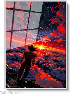 Tablonhazır Dikey Çerçeveli Cam Goku Dragon Modern Ev Dekoru Duvar Sanatı Ev Ofis Tablosu