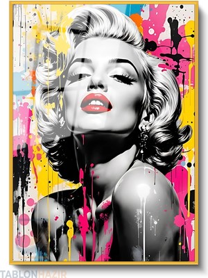 Tablonhazır Dikey Çerçeveli Cam Mariliyn8 Modern Ev Dekoru Duvar Sanatı Ev Ofis Tablosu