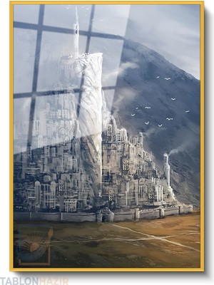 Tablonhazır Dikey Çerçeveli Cam Minas Tirith Modern Ev Dekoru Duvar Sanatı Ev Ofis Tablosu