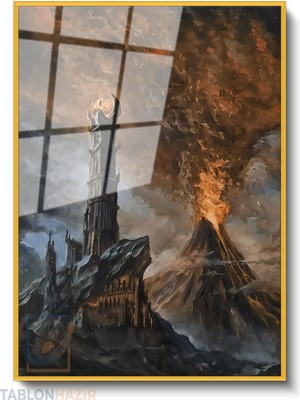 Tablonhazır Dikey Çerçeveli Cam Mordor Lotr Realistik Modern Ev Dekoru Duvar Sanatı Ev Ofis Tablosu