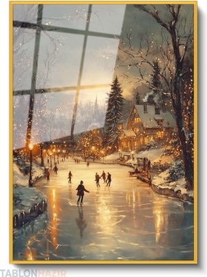 Tablonhazır Dikey Çerçeveli Cam Donmus Nehir Modern Ev Dekoru Duvar Sanatı Ev Ofis Tablosu