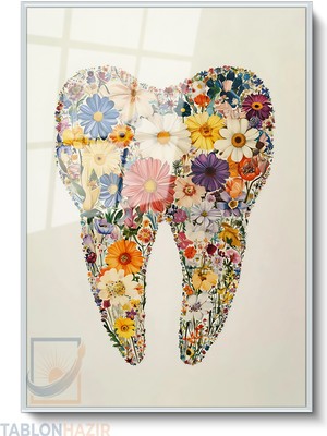 Tablonhazır Dikey Çerçeveli Cam Cicekli Dis Klinik Modern Ev Dekoru Duvar Sanatı Ev Ofis Tablosu