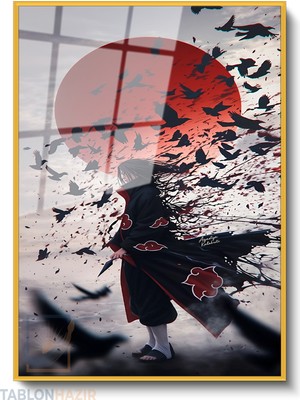 Tablonhazır Dikey Çerçeveli Cam Itachi1 Modern Ev Dekoru Duvar Sanatı Ev Ofis Tablosu