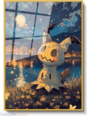 Tablonhazır Dikey Çerçeveli Cam Pika Modern Ev Dekoru Duvar Sanatı Ev Ofis Tablosu