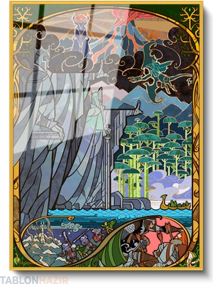 Tablonhazır Dikey Çerçeveli Cam Lotr Modern Ev Dekoru Duvar Sanatı Ev Ofis Tablosu