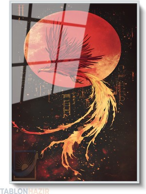 Tablonhazır Dikey Çerçeveli Cam Anka Kusu Modern Ev Dekoru Duvar Sanatı Ev Ofis Tablosu