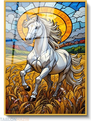 Tablonhazır Dikey Çerçeveli Cam Mozaik At Modern Ev Dekoru Duvar Sanatı Ev Ofis Tablosu