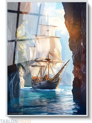 Tablonhazır Dikey Çerçeveli Cam Büyük Yelkenli Modern Ev Dekoru Duvar Sanatı Ev Ofis Tablosu