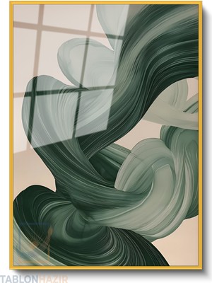 Tablonhazır Dikey Çerçeveli Cam Yesil Duman Modern Ev Dekoru Duvar Sanatı Ev Ofis Tablosu