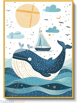 Tablonhazır Dikey Çerçeveli Cam Tatli Balina Modern Ev Dekoru Duvar Sanatı Ev Ofis Tablosu