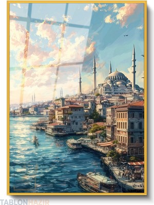 Tablonhazır Dikey Çerçeveli Cam Sultanahmet Modern Ev Dekoru Duvar Sanatı Ev Ofis Tablosu