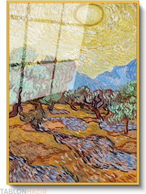 Tablonhazır Dikey Çerçeveli Cam Vangogh 113 Modern Ev Dekoru Duvar Sanatı Ev Ofis Tablosu
