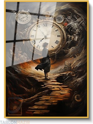 Tablonhazır Dikey Çerçeveli Cam Zaman Soyut Modern Ev Dekoru Duvar Sanatı Ev Ofis Tablosu