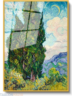 Tablonhazır Dikey Çerçeveli Cam Vangogh 51 Modern Ev Dekoru Duvar Sanatı Ev Ofis Tablosu