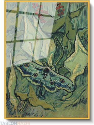 Tablonhazır Dikey Çerçeveli Cam Vangogh Emperormoth Modern Ev Dekoru Duvar Sanatı Ev Ofis Tablosu
