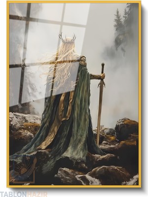 Tablonhazır Dikey Çerçeveli Cam Kadin Savasci Modern Ev Dekoru Duvar Sanatı Ev Ofis Tablosu