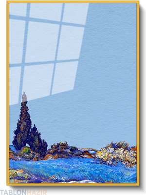 Tablonhazır Dikey Çerçeveli Cam Vangogh 122 Modern Ev Dekoru Duvar Sanatı Ev Ofis Tablosu