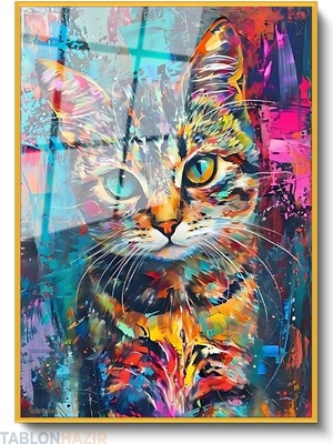 Tablonhazır Dikey Çerçeveli Cam Renklikedi Modern Ev Dekoru Duvar Sanatı Ev Ofis Tablosu