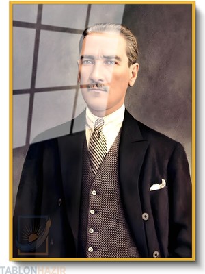 Tablonhazır Dikey Çerçeveli Cam Ataturk Cizimi Modern Ev Dekoru Duvar Sanatı Ev Ofis Tablosu