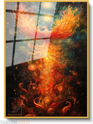 Tablonhazır Dikey Çerçeveli Cam Yukselen Anka Kusu Modern Ev Dekoru Duvar Sanatı Ev Ofis Tablosu