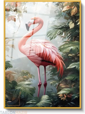 Tablonhazır Dikey Çerçeveli Cam Flamingo Pembe Modern Ev Dekoru Duvar Sanatı Ev Ofis Tablosu
