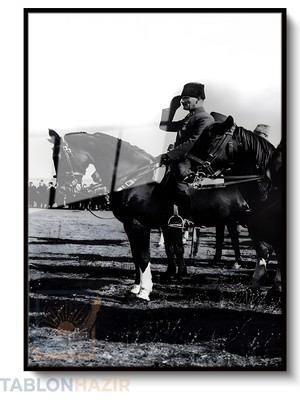 Tablonhazır Dikey Çerçeveli Cam Sb Ataturk At Ustunde Modern Ev Dekoru Duvar Sanatı Ev Ofis Tablosu