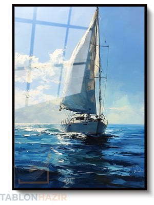 Tablonhazır Dikey Çerçeveli Cam Yagliboya Gorunumlu Yelkenli Modern Ev Dekoru Duvar Sanatı Ev Ofis Tablosu