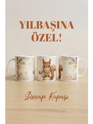 Ay Işığıı Sincaplı Kış Konseptli Porselen Kupa – 300 ml Özel Tasarım Yılbaşı Hediyesi