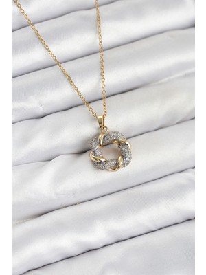 Stillove 316L Çelik Zincir Gold Renk Zirkon Taşlı Sarmal Model Kadın Kolye