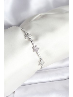 Stillove Yıldız Model Zirkon Taşlı Gümüş Renk Pirinç Su Yolu Kadın Bileklik