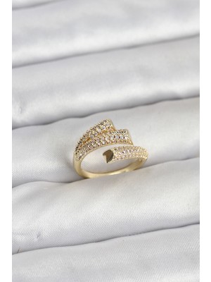 Stillove Gold Renk Zirkon Taşlı Pirinç Kadın Yüzük