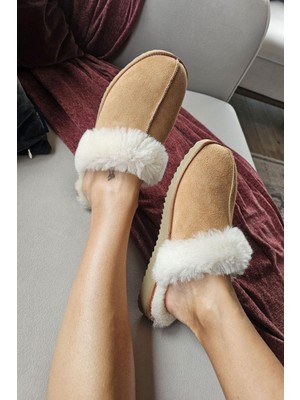 Topukla 50 01 Topukla Kadın Dışı Hakiki Deri Içi Hakiki Kürklü Ev Panduf Terlik