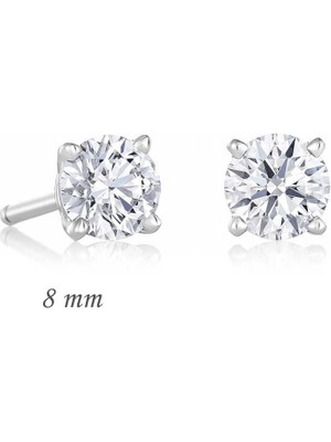 Costurera Gümüş Yuvarlak Tek Taş Zirkon Küpe - 8 Mm.