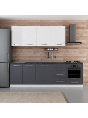 Minar 255 cm Mutfak Dolabı Beyaz Antrasit 255-A3