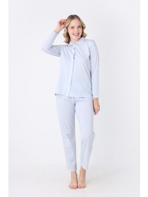 Nbb Mavi Sleepy Önden Düğmeli Pijama Takım