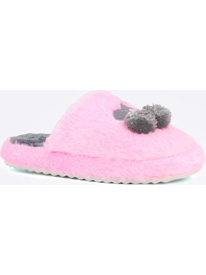 Pijamoni Pıjamonı Pembe Pelüş Kirazlı Önü Kapalı Ev Terliği