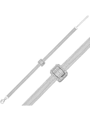 Aya Diamond Gümüş Baget Taşlı Trabzon Hasır Kadın Bileklik