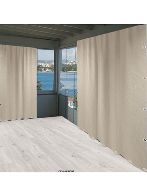 Ceylan Home Balkon Perdesi Brandası Kuş Gözü Seçenekli Düz Krem