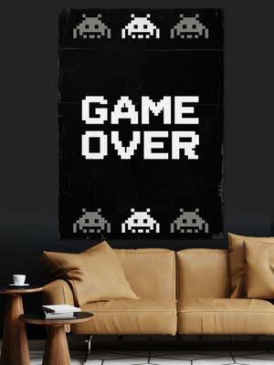 Artmeg Game Over Yazısı Minimalist Dekoratif Kanvas - Mdf Ahşap Tablo