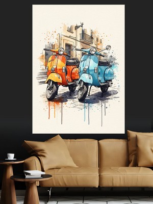 Artmeg Retro Motosikletler Dekoratif Kanvas - Mdf Ahşap Tablo