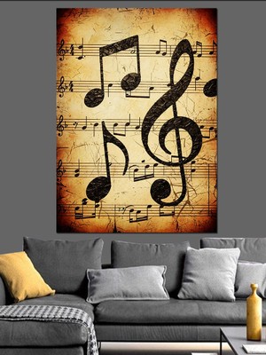 Artmeg Eskimiş Müzik Notaları Sanatı Dekoratif Kanvas - Mdf Ahşap Tablo