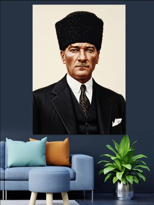Artmeg Siyah Beyaz Atatürk Portresi Dekoratif Kanvas - Mdf Ahşap Tablo
