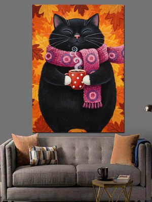 Artmeg Tatlı Kara Kedi Örgü Dekoratif Kanvas - Mdf Ahşap Tablo