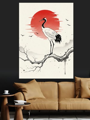 Artmeg Japon Turnası Kuşu Sanatı Dekoratif Kanvas - Mdf Ahşap Tablo