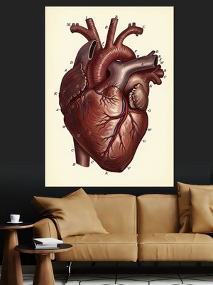 Artmeg Insan Kalbi Anatomi Çizimi Dekoratif Kanvas - Mdf Ahşap Tablo