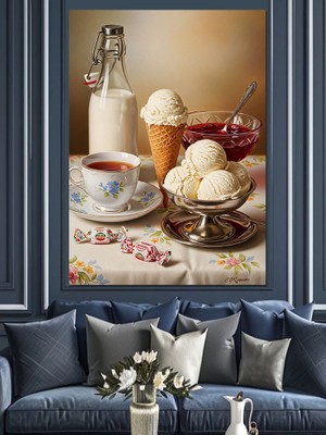 Artmeg Kahve ve Dondurma Keyfi Dekoratif Kanvas - Mdf Ahşap Tablo
